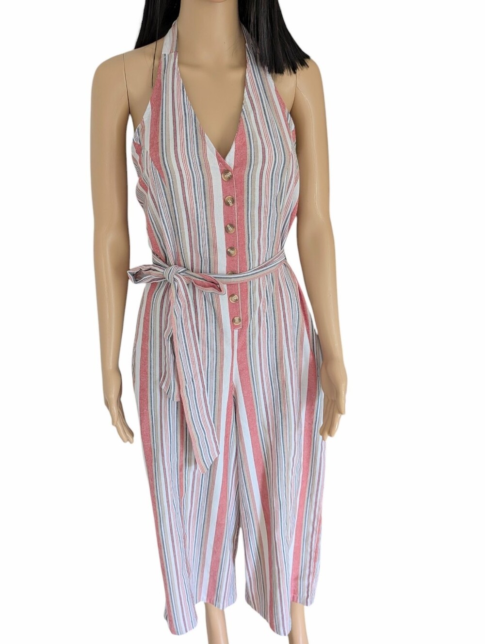 Easel Striped Linen Blend Jumpsuit Jumper